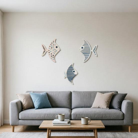 3 Pcs Wood Fish Nautical Wall Decor Rustic Farmhouse Ocean Fish
