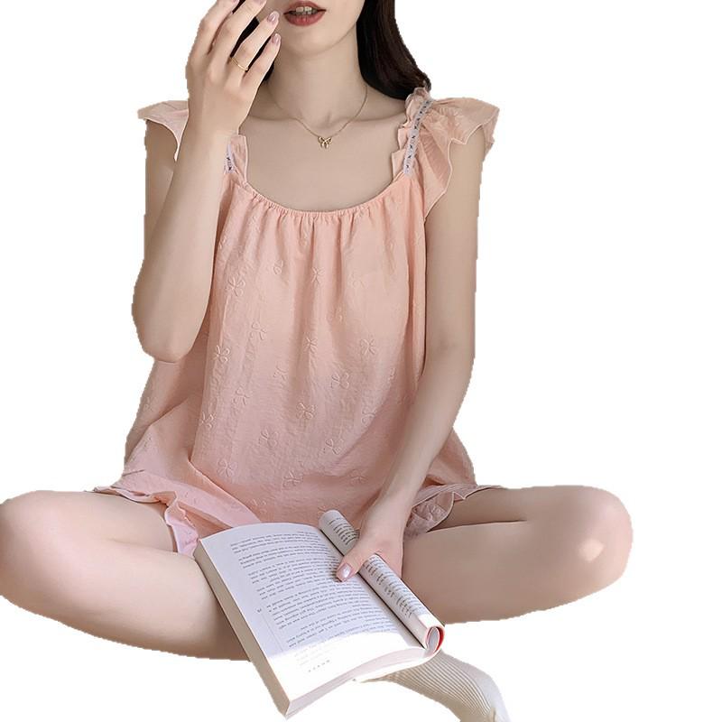 2026 Women’s Summer Pajama Set: Built-in Bra Cloud Cotton Camisole, Princess Style Sweet Home Wear