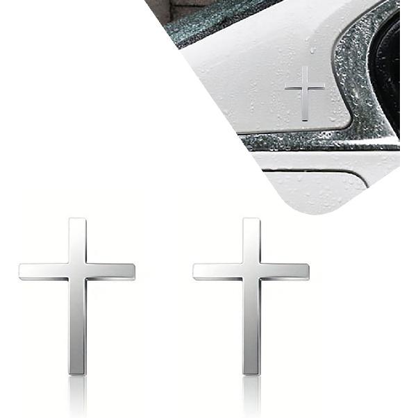 3D Christian Cross Car Decal - Metal Jesus Stickers for Cars, Trucks, SUV, Bible Religious Auto Emblem, Waterproof Chrome Silver Adhesive Backing