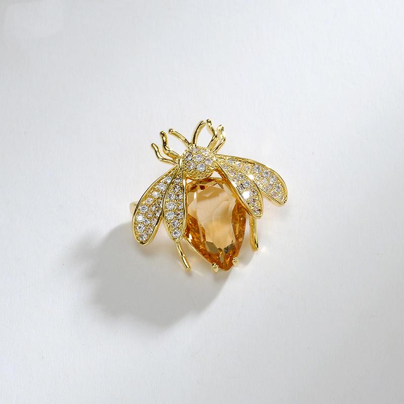 Orange Zircon Crystal Rhinestone Bee Animal Bird Broche Pin New Trendy Brooch Fashion Jewelry Girl Accessories For Women