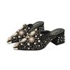 Summer Women Shoes High Heels Sandals Pointed Toe Bling Pearl Rhinestone Slipper Girl Street Trend Pumps