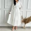 Women Elegant Solid Color High Waist Button Long Maxi Dress