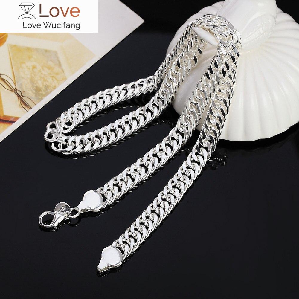 New 925 Sterling Silver 20 /24 Inch 10mm Full Flat Sideways Chain Necklace For Woman Man Fashion Wedding Jewelry Gift