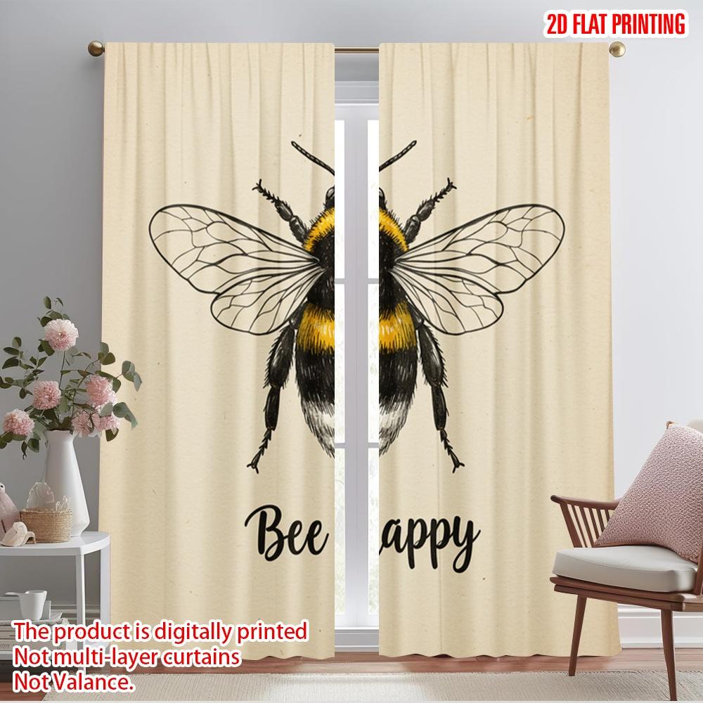 

2pcs 2D flat printing Party Curtain Bumblebee happy art Fabric Without Electricity 0 Perfect for Door Wall Yard 52.50×116.00 CM 2pcs