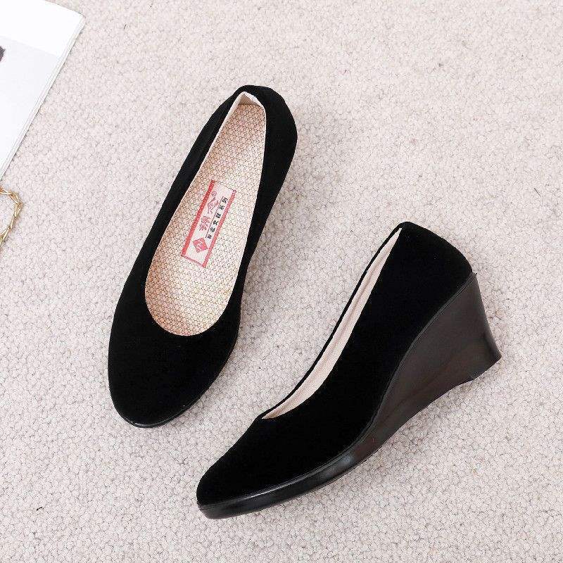New Old North Cloth Shoes Women's Shoes Wedge Heel Single Shoes Dancing Shoes Soft Sole Work Shoes Black Hotel Shoes Mother Shoes Non-slip