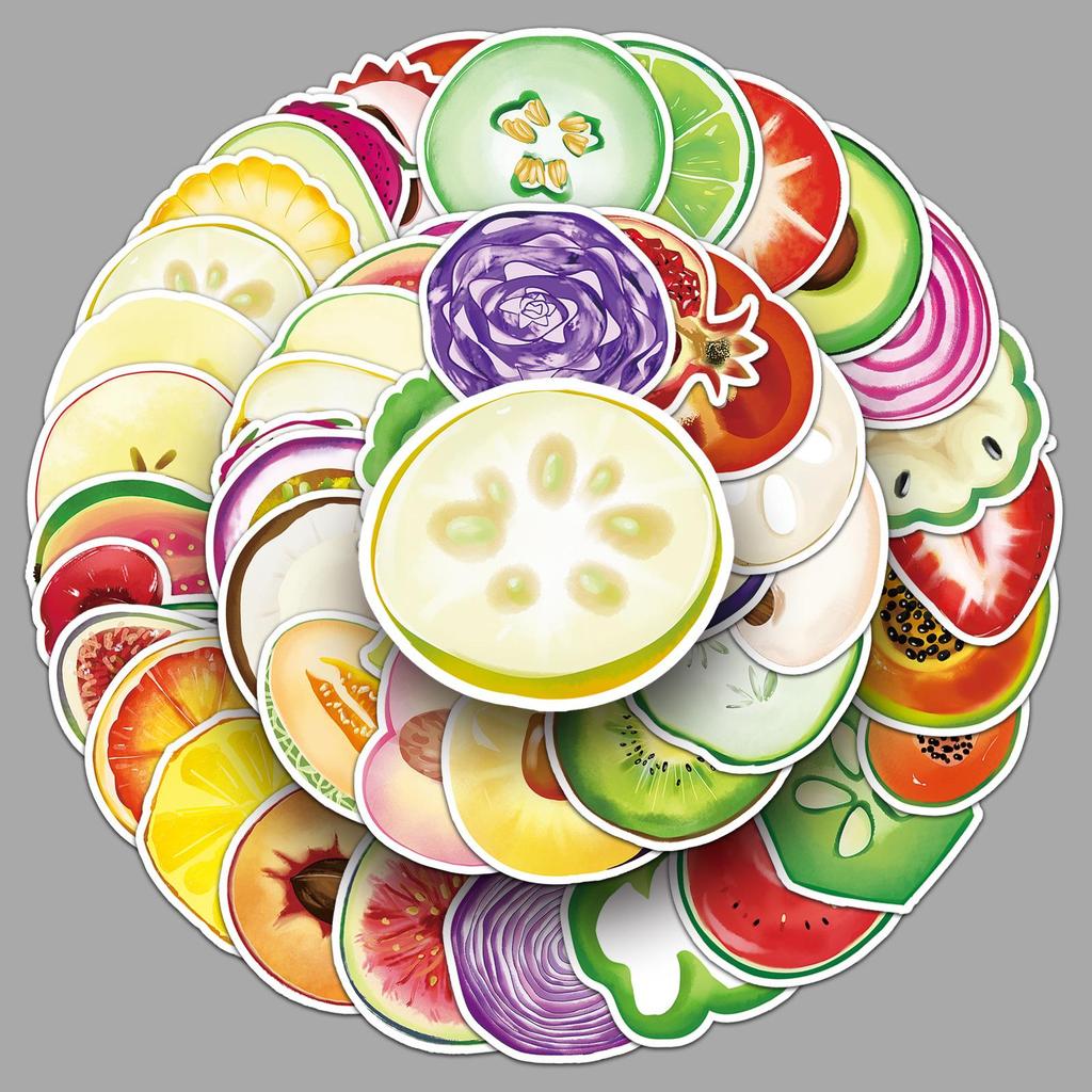 50 Sheets of Cute Fruit & Veggie Waterproof Face Stickers
