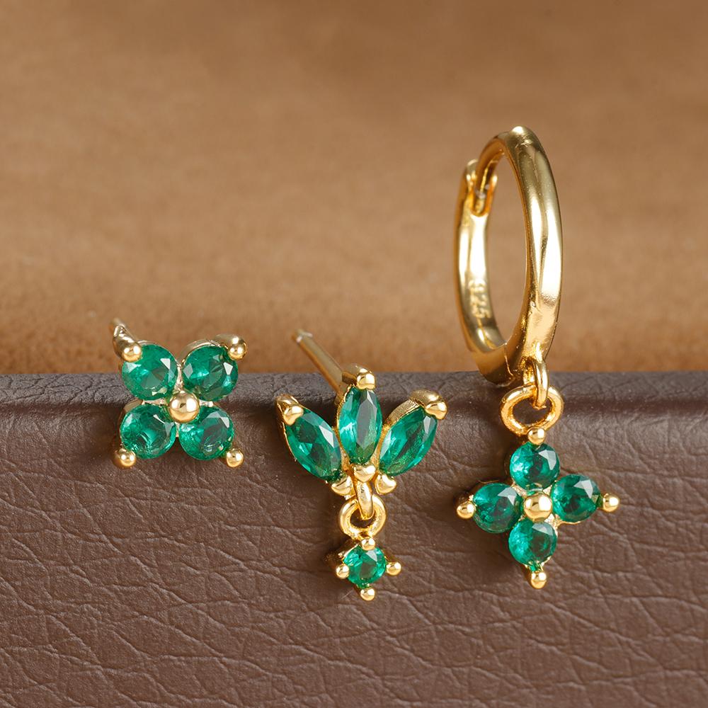 Luxury Flowers Pendant Piercing Earrings Set For Women Stainless Steel Colorful Zircon Hoop Earring Lady Jewelry aretes de mujer