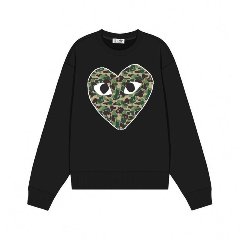 Relaxed Fit Cotton Sweatshirt With Heart Print Long Sleeve Crew Neck Fleece Lined Unisex Winter Casual Top