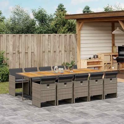 Vidaxl 11-Cz. Garden Furniture Set, With Cushions, Grey PE Rattan