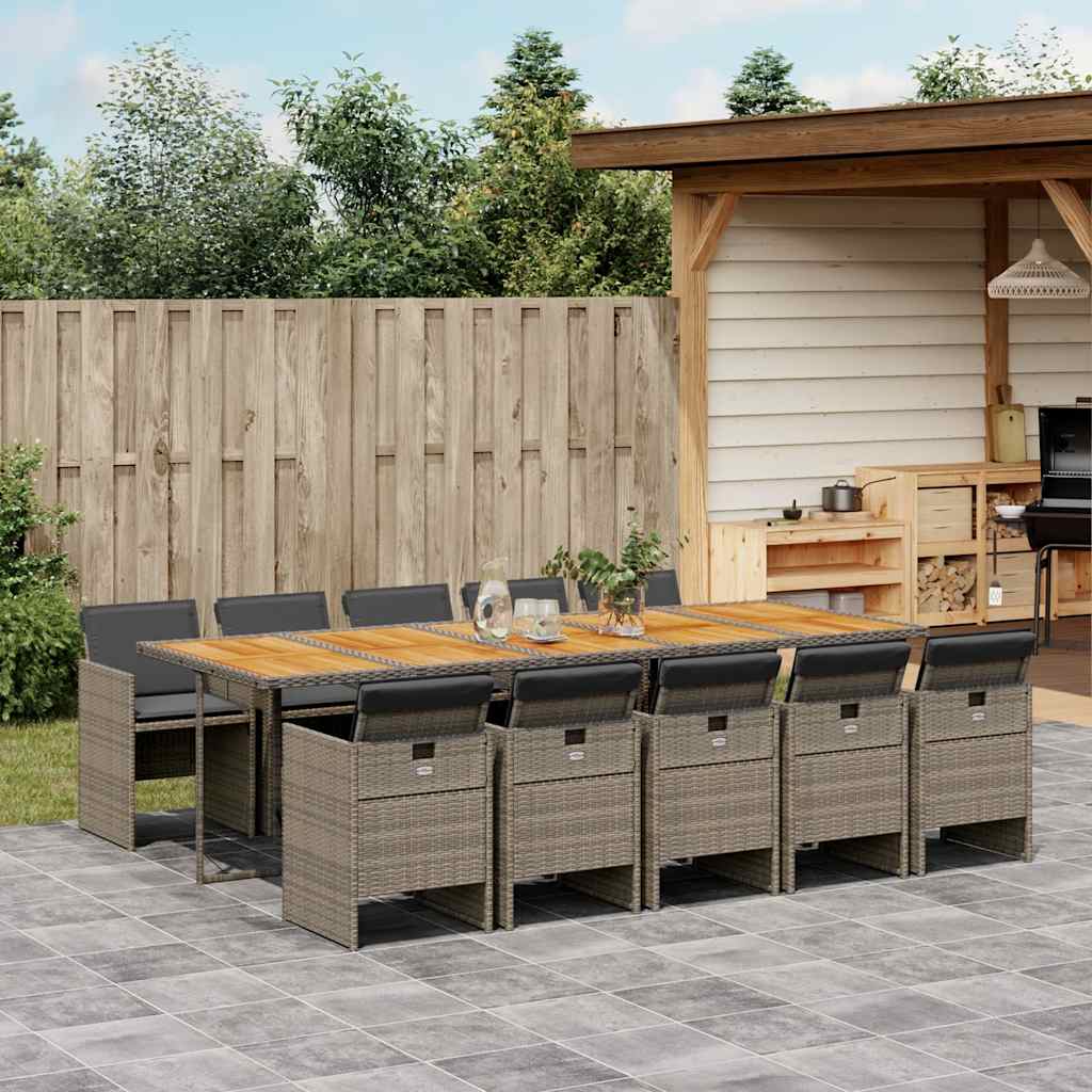 11 Piece Garden Dining Set with Cushions Gray Poly Rattan