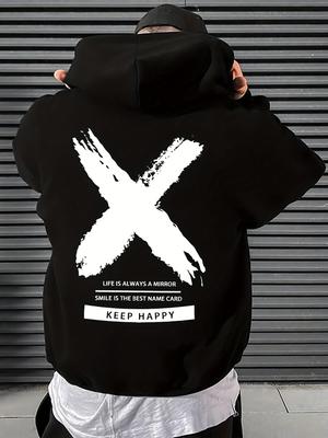 Men's Fashionable Letter Pattern Print Drawstring Hooded Sweatshirt, Men's Casual Loose Sweatshirt for Autumn and Winter
