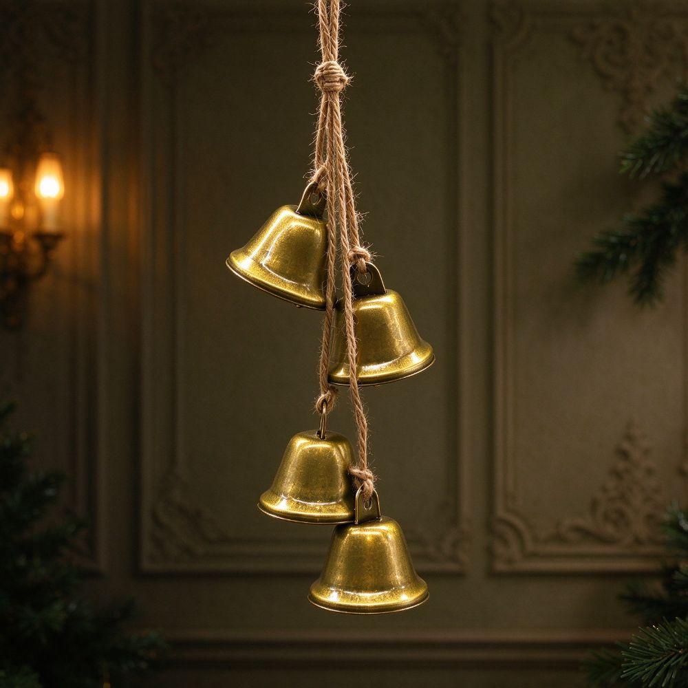 Bronze color Christmas Cone Metal Bells Rustic Hangable Christmas Bell Pendant DIY Craft Hollow Antique Finished Hanging Bell