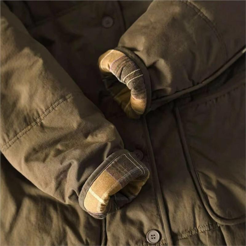 Women Vintage Hooded Parkas Button Solid Color Coats Winter Long Sleeve Pockets Warm Plus Cotton Parkas