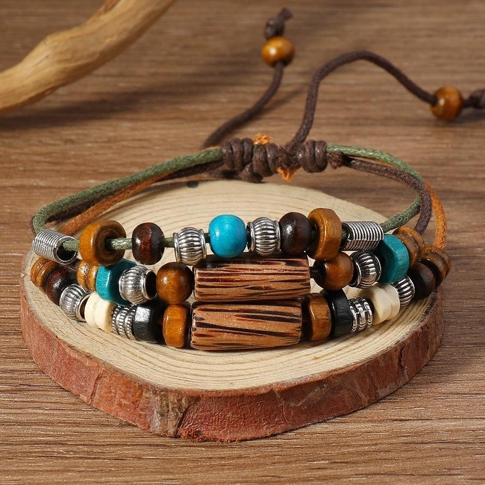 Wood Beads Boho Necklace Set Cord Vintage Wooden Bead Jewelry Wooden Bead Jewelry Set Boho Styling