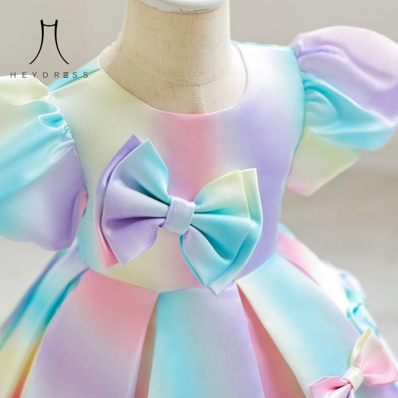 Girls' Dress New Style Small and Medium-sized Children's Dress Girls' Pent Gradient Satin Children's Dress Party Performance Dress