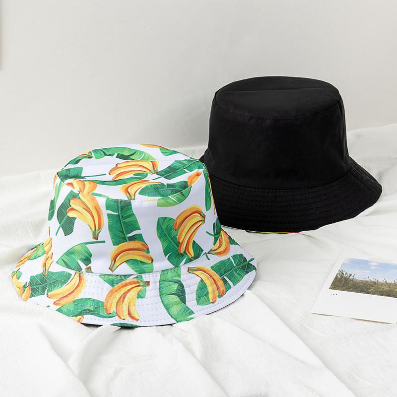 Hot Sale Unisex Bucket Hats Summer Double-sided Wear Fruit Printing Women Cap Outdoor Sun Hat Men Classic Panama Bucket Hat