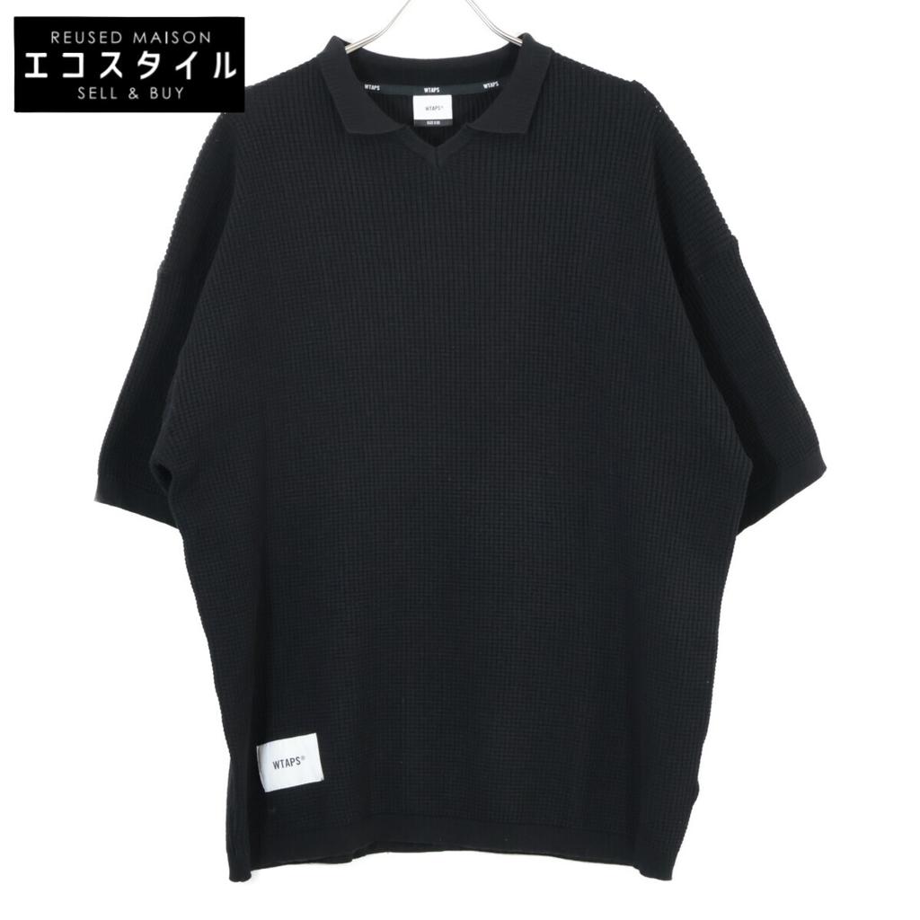 WTAPS 2013 Black Waffle Knit Short Sleeve Polo Shirt Tops X03 blackUsed