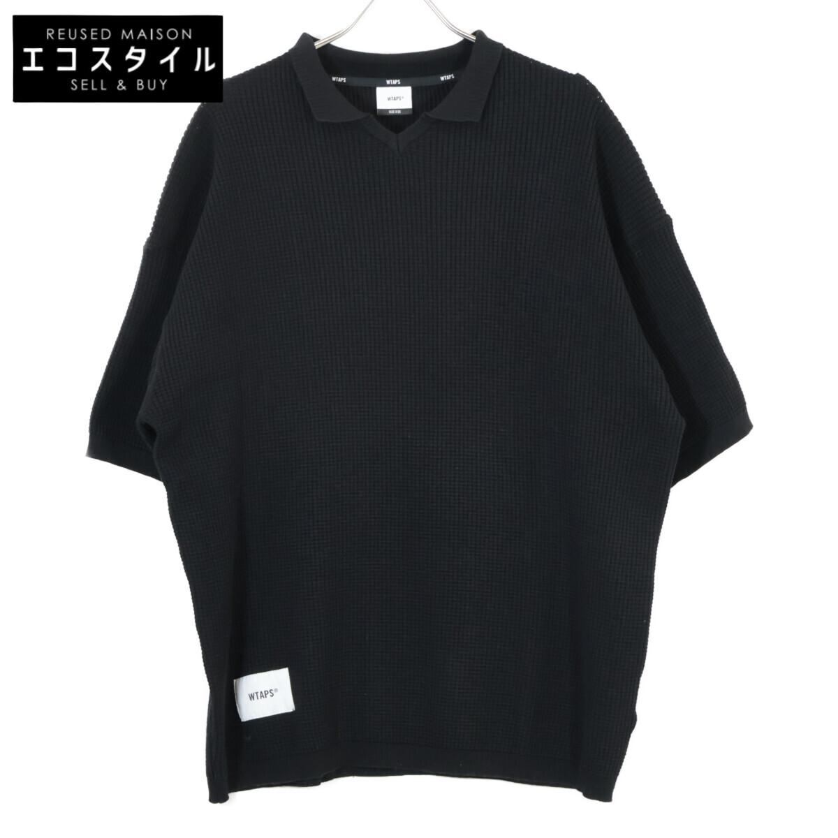 

WTAPS 2013 Black Waffle Knit Short Sleeve Polo Shirt tops X03 blackUsed