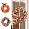 Artificial Pumpkin Vine Velvet Wreath Door Hanger, Fall Thanksgiving Garland, Rustic Fluffy Autumn Harvest Decor for Entryway Window, Farmhouse