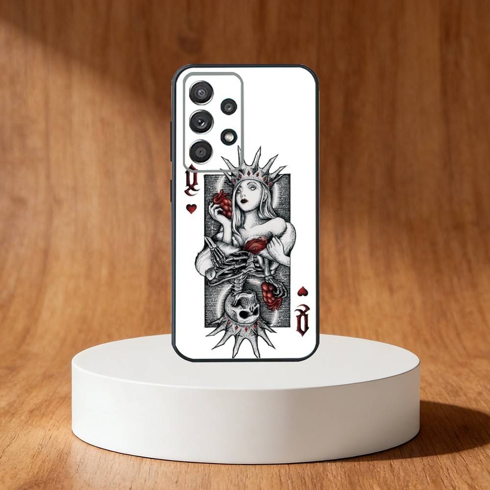 Queen of Hearts Playing Card Phone Case For Samsung S25,S24,S21,S22,S23,S30,Ultra,S20,Plus,Fe,Note,10,9,5G Black Cover