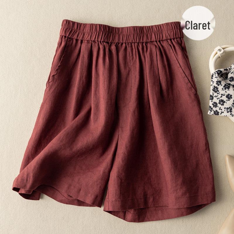 Women's Retro Wide-Leg Cotton Linen Pleated Pants - High Waist, Elastic, Casual and Artistic Summer Wear