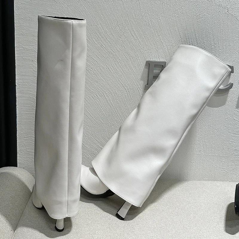 Ladies Modern Knee High Heels Boots Autumn Spring Fashion Slip On Female Pumps Footwear New Shoes Long Women Western Boots