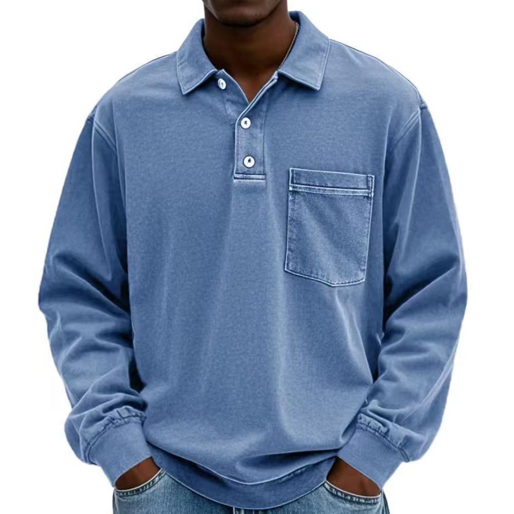 New men's long-sleeved shirt casual versatile simple loose button-down polo shirt
