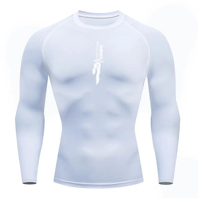 Bedruckte Herren Sport-Kompressionsshirts Sportlich Schnelltrocknend Atmungsaktiv Rash Guard Sportlich Enganliegend Workout-Tops Sommer Herren XXXL white