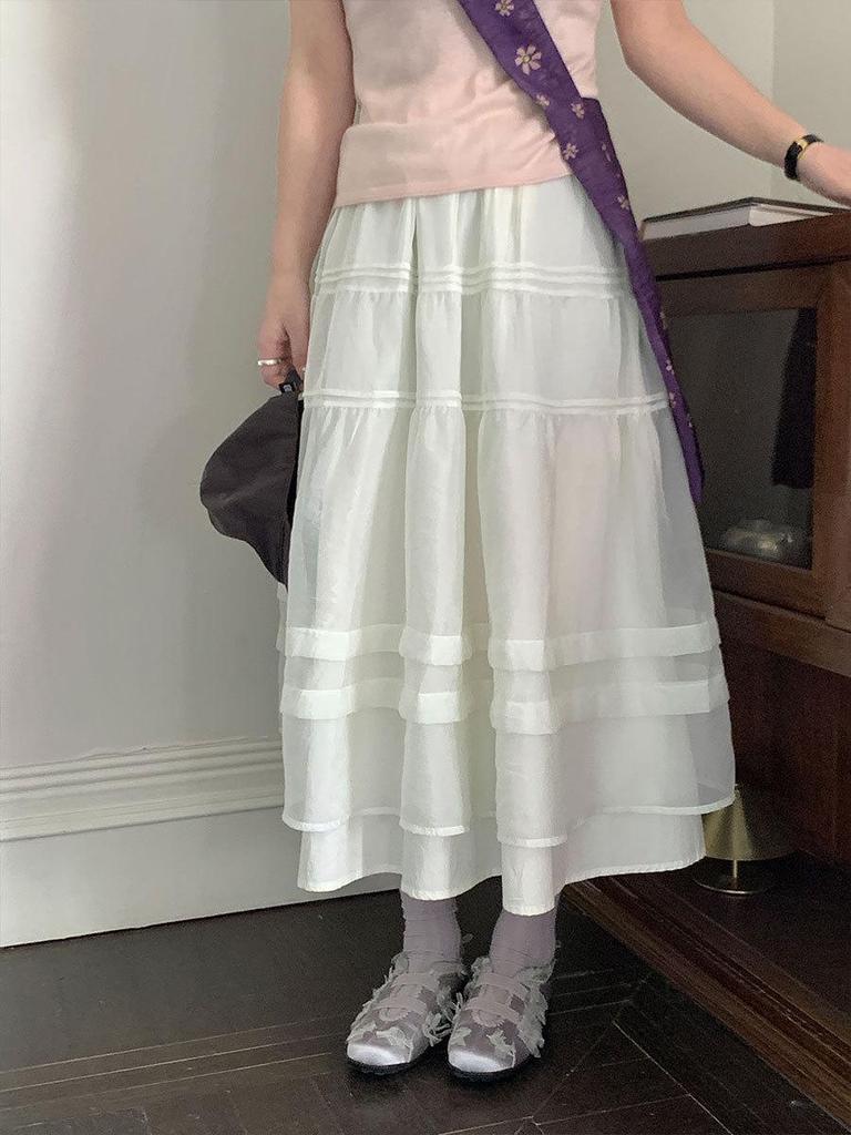 Thirteen Rows SS Elastic Waist Korean Patchwork Gauze Skirt 1685