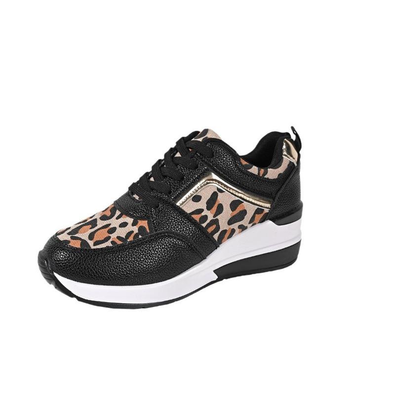 Leopard Print Slope Heel Platform Single Shoes Women's Autumn New Color Matching Casual Trendy Comfortable Sports Shoes