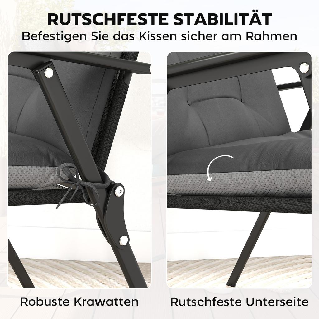 Set of 4 Seat Cushions Water-Repellent Non-Slip Chair Cushions with Ties, Indoor Outdoor 111.5 x 53 x 8 cm Dark Grey