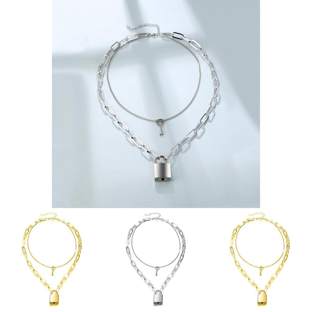 Stylish European American Style Layered Necklace With Lock Pendant For Women