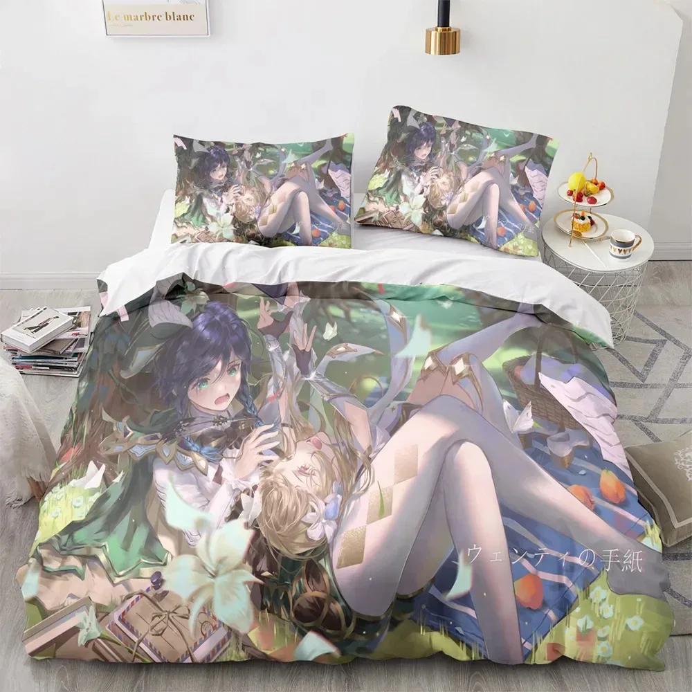 Game Genshin Impact Comforter Bedding Sets Quilt Bed Cover Duvet Cover Pillow Case 2-3 Pieces Sets Boys Adult Size