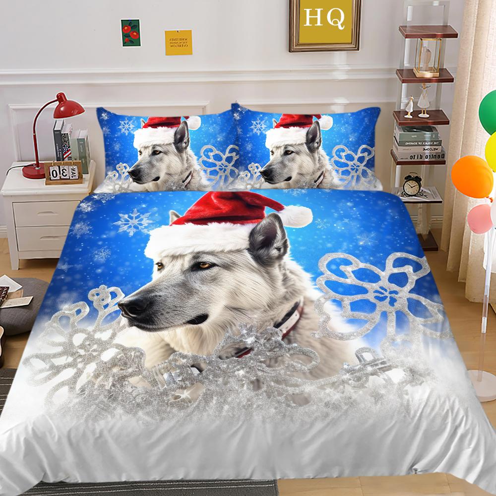 Kemila 3D Cartoon Christmas Bedding Set Duvet Cover Pillowcases Pet Cat Dog Polyester Quilt Cover Gift For Girls Twin Queen King Home Decor