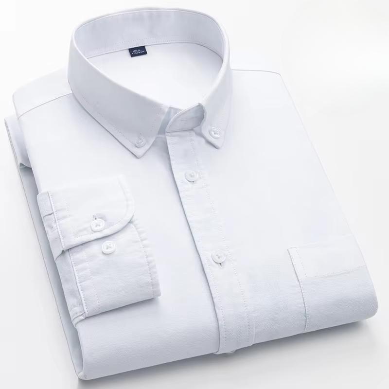 100% Baumwolle Oxford Langarmhemden für Herren Langarm Slim Fit Formell Unifarben Hemd Freizeit Elegant Karierte Oberteile Schwarze Kleidung