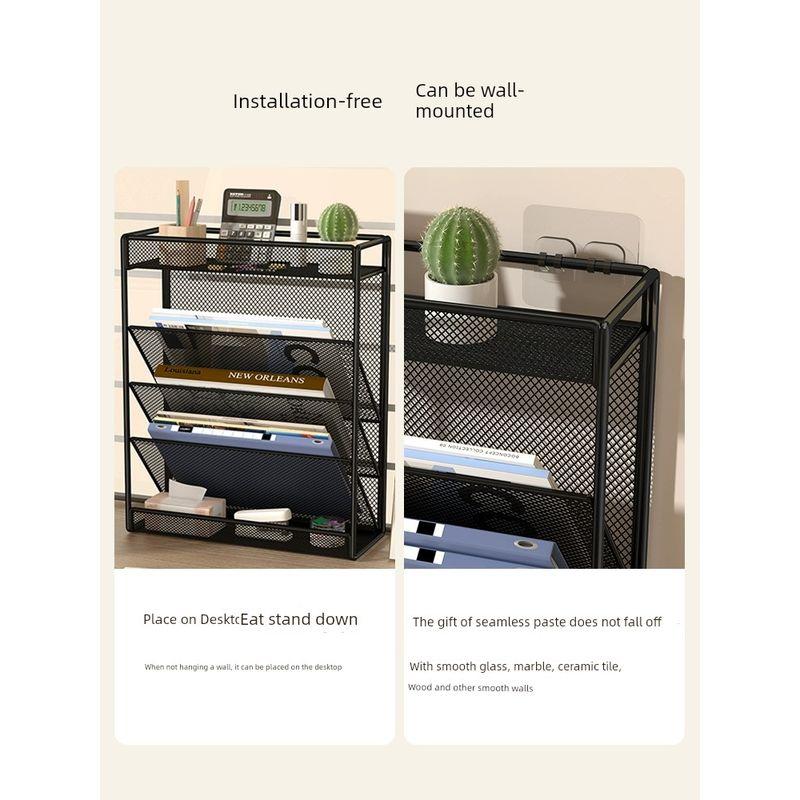 Wall-Mounted Multifunctional File Holder Wall Iron Multi-Layer Folder Storage Box Office Tableware Storage Handy Gadget
