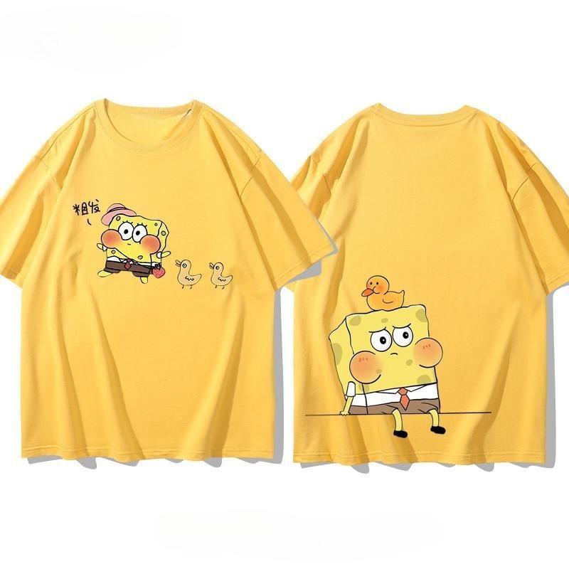Cute Anime Spongebob Squarepants Printed Cotton Childrens Tshirt Parent Child Casual Day Wear Direct Delivery