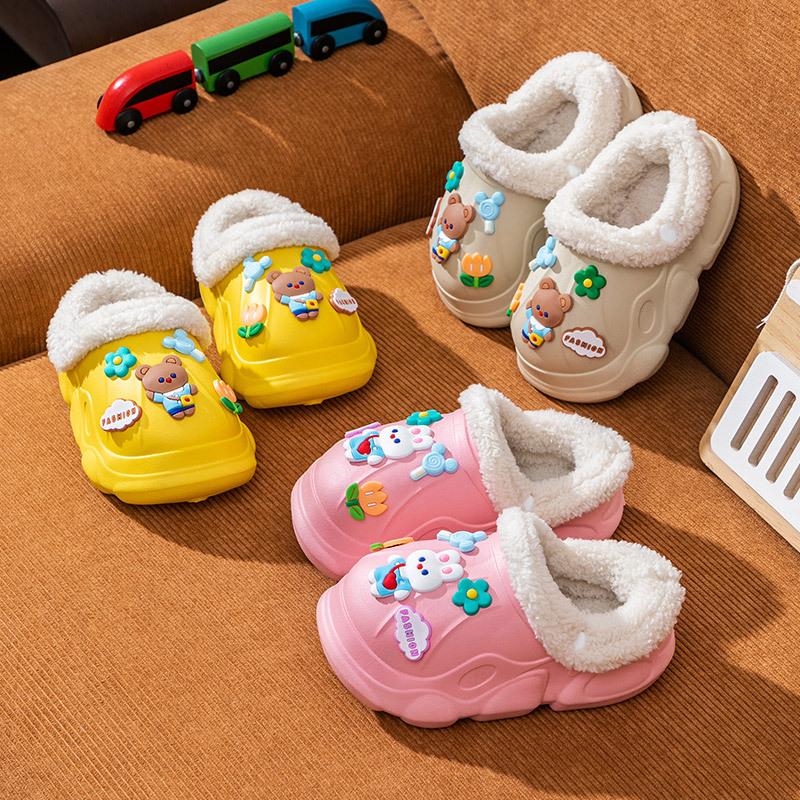 CC Winter Children's Cotton Slippers Indoor Warm Thickened Plush Male Treasure Female Treasure Waterproof and Non-slip Cartoon Winter Cotton Mop