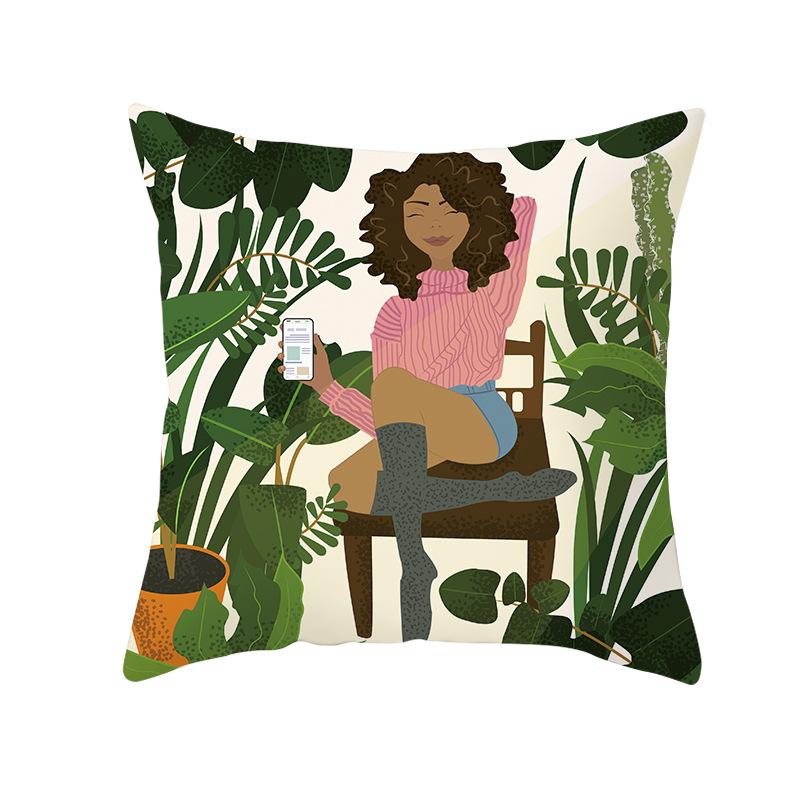 Nordic Abstract Women's Peach Leather Velvet Printed Pillowcase Home Fashion Bedside Sofa Office Cushion Cover