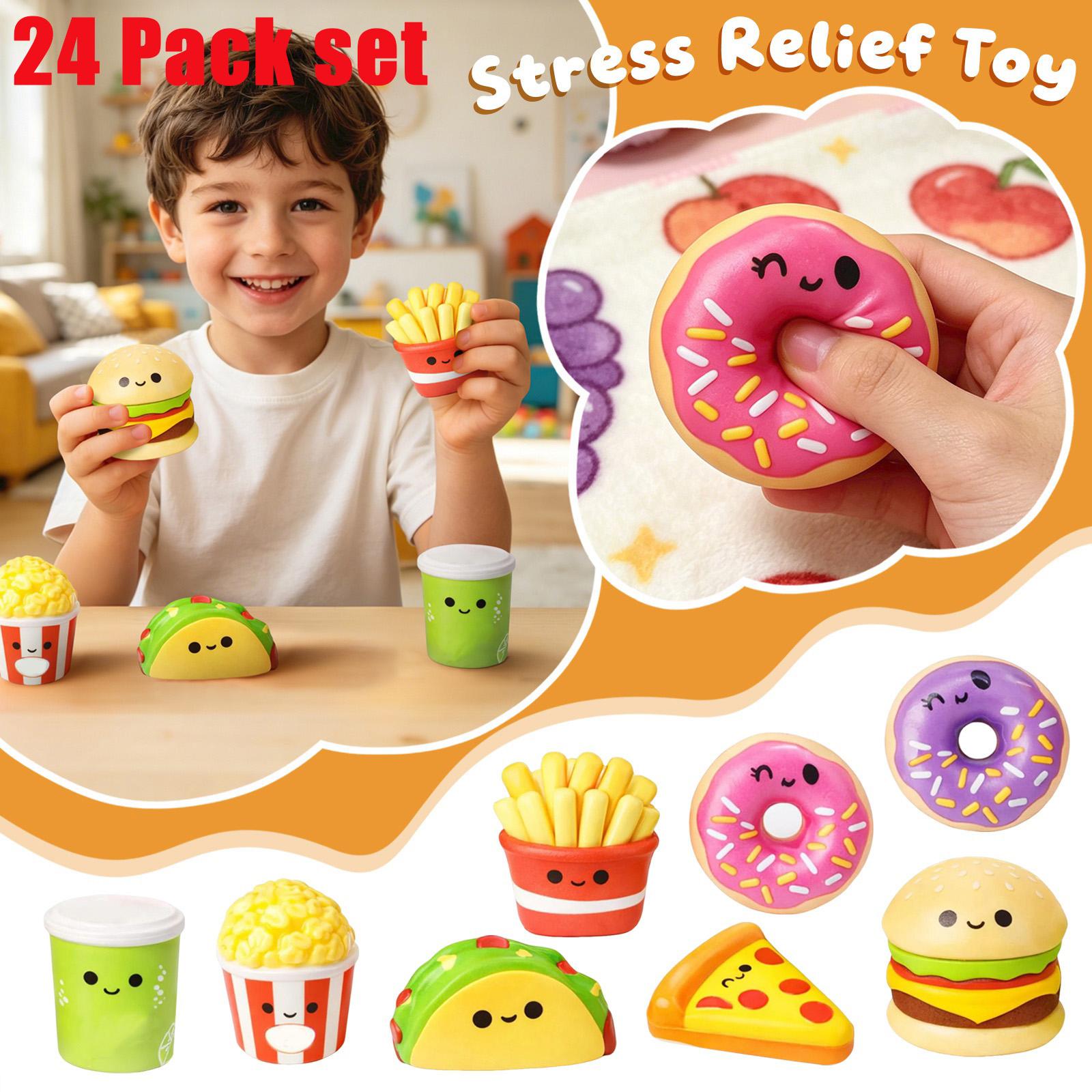 

24pcs Fast Food Themed Slow- Soft Rubber Toys, Suitable For Kids Squeezing Fun, Sensory Decompression Toys, Or Birthday Gifts One Size