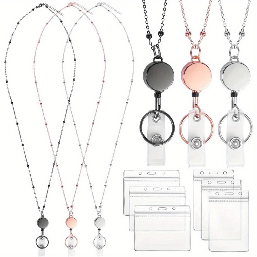 New Ball Bead Necklace Retractable Work Document Lanyard Sweater Chain Key Strap Necklace