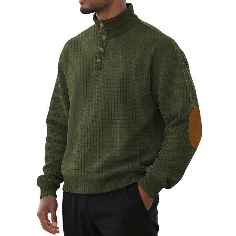 TEMU Light Mature Casual Sports Men's Jacquard Small Square Stand Collar Long-sleeved Pullover Buttoned Outdoor Sweatshirt