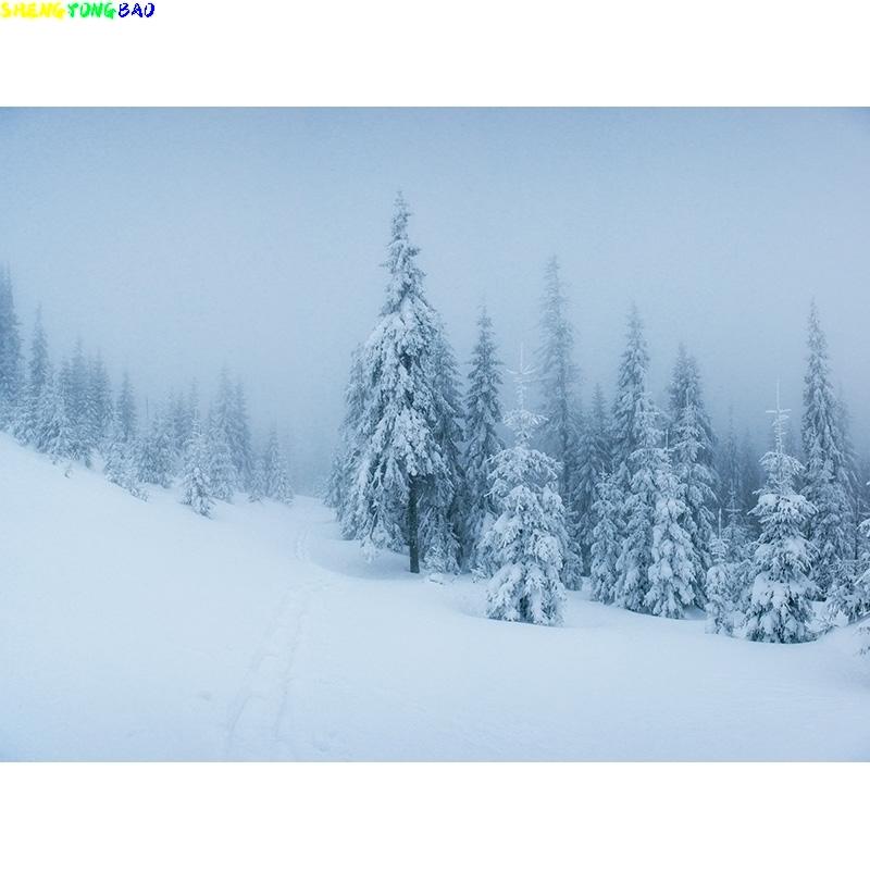 Winter Forest Snowcovered Road Photography Backdrops Blurred Landscape Snowflakes Road Spruce Trees Photo Background XD-07