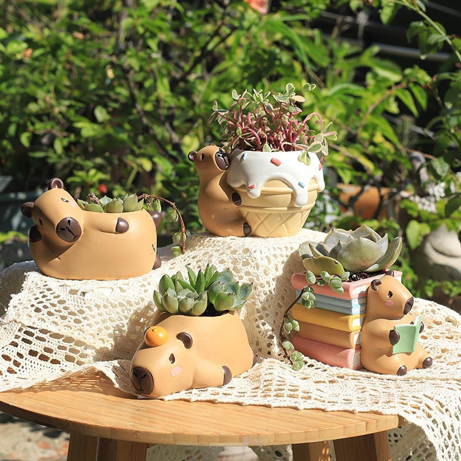 Маленький цветочный горшок капибара, цветочный горшок для животных, смоляной цветочный горшок, настольный декоративный для офиса Lie Prone