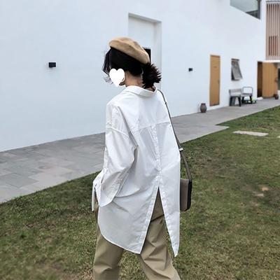 Camicia Bianca da Donna Camicie Oversize Revers Casual Tinta Unita Manica Lunga Bottoni Top Asimmetrico Primavera Autunno Taglia Plus