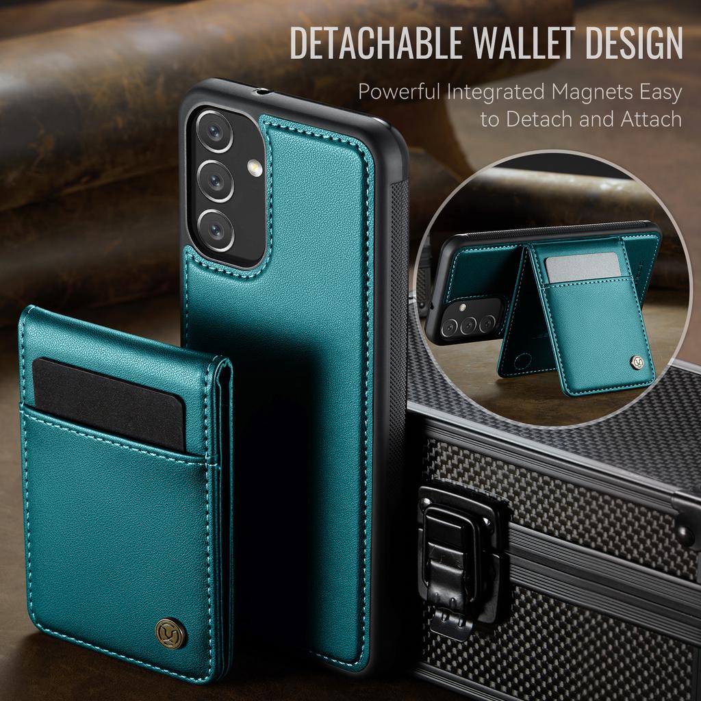 For Samsung Galaxy A14 4G/Galaxy M44 5G/Galaxy A14 5G Leather Back Cover Compatible with MagSafe JEEHOOD J06 Phone Case with Card Bag RFID Blocking