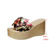 European and American foreign trade new muffin thick-bottomed printed one-word slippers women's large-size slope heel beach cool slippers