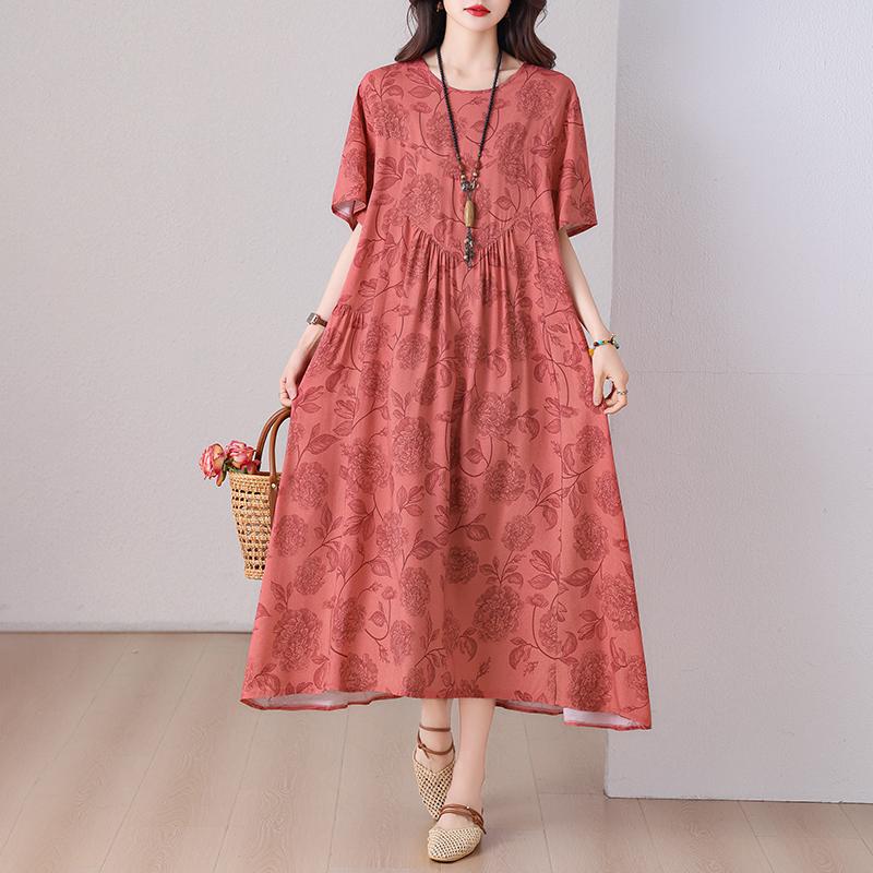 Elegant Women's Summer Dress Plus Size Casual Short Sleeve Vintage Loose Long Dress Summer Clothes