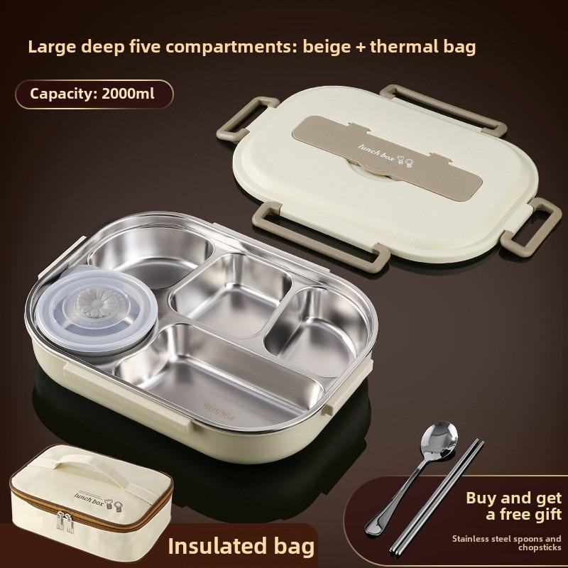 304 Stainless Steel Portable Bento Box with Bag Fork Spoon Preservation Box  School