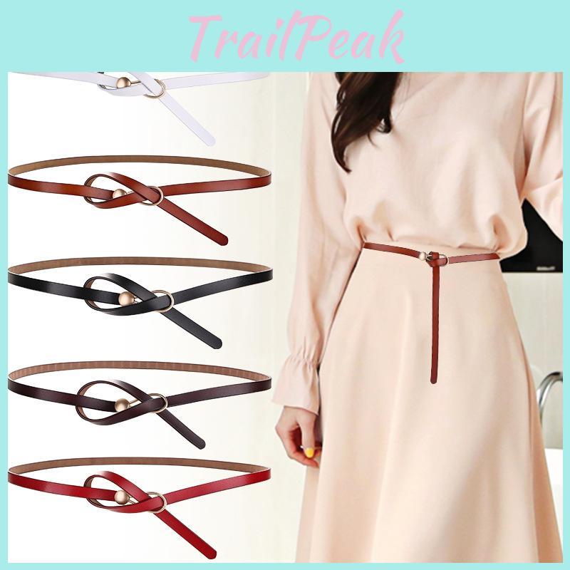 Leather Ladies Casual Thin Belt With Minimalist Knot Design And Alloy Closure